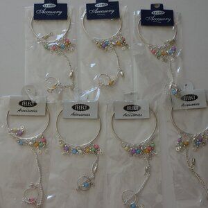 Beautiful Adujustable 7 Bracelet and Ring w/Colorful Heart Shapled Beads